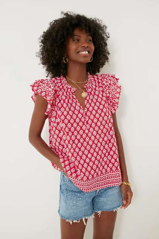 Lighthouse Red Tile Ruffle Top