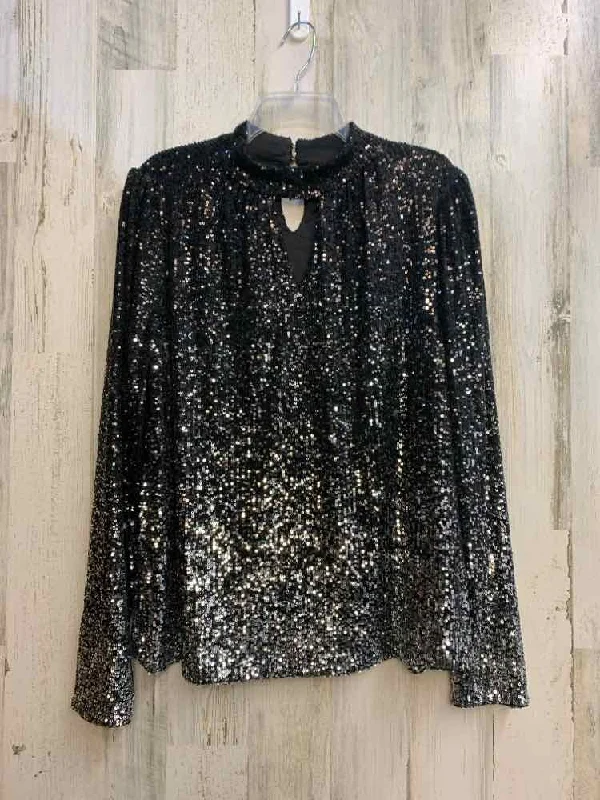 THE LIMITED Tops Size XL BLK/SILVER Sequined LONG SLEEVES TOP