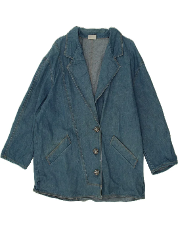 VINTAGE Womens Denim Coat UK 18 XL Blue Cotton