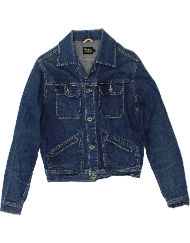 PEPE JEANS Womens Crop Denim Jacket UK 16 Large Blue Cotton