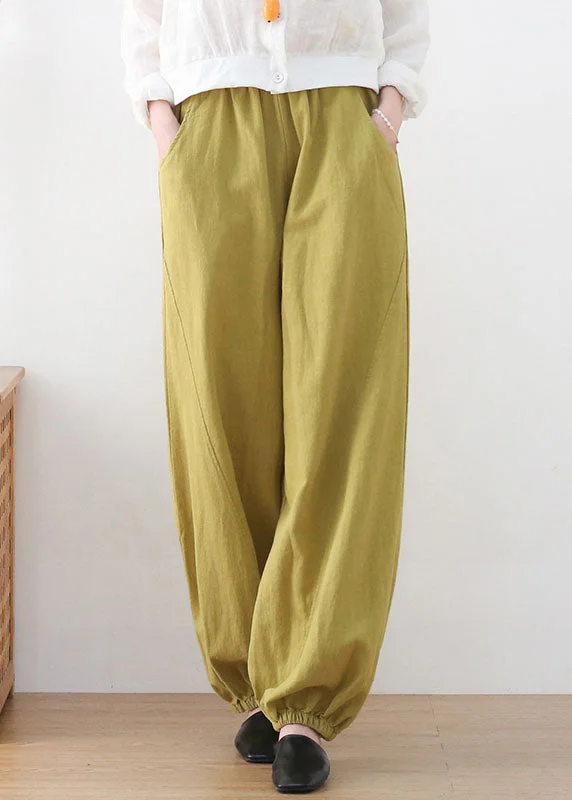 Bohemian Ginger Elastic Waist Linen Beam Pants Summer