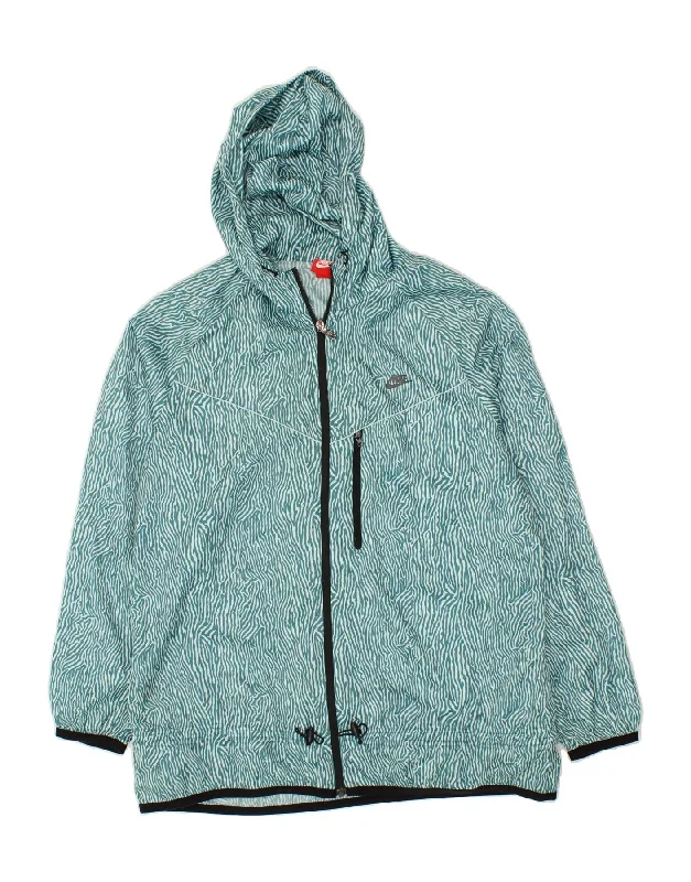 NIKE Womens Abstract Pattern Hooded Rain Jacket UK 18 XL Turquoise