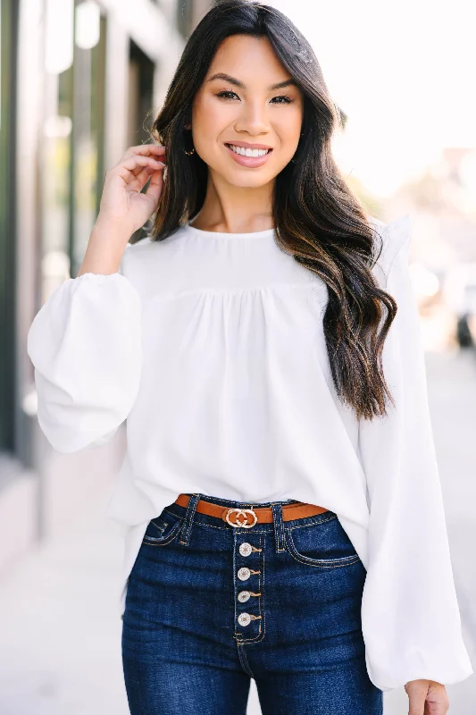 Feeling Important White Ruffled Blouse