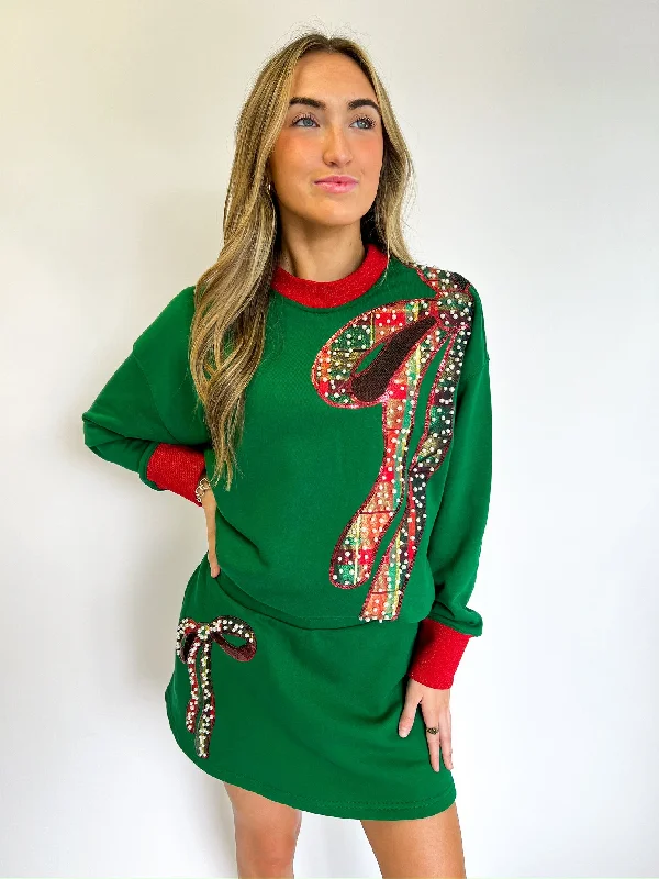 Green Holiday Plaid Bow Sweatshirt