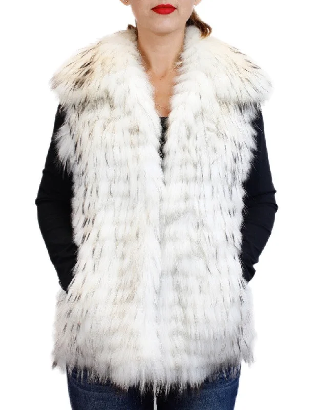 WHITE FEATHERY LAYERED RACCOON FUR VEST