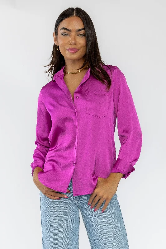 Finley Mulberry Satin Blouse - Final Sale