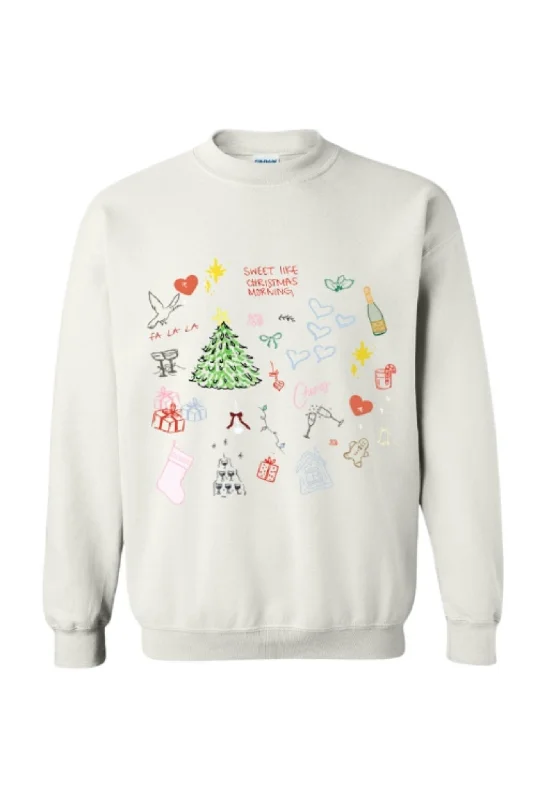 Madley: Christmas Doodles Sweatshirt in White