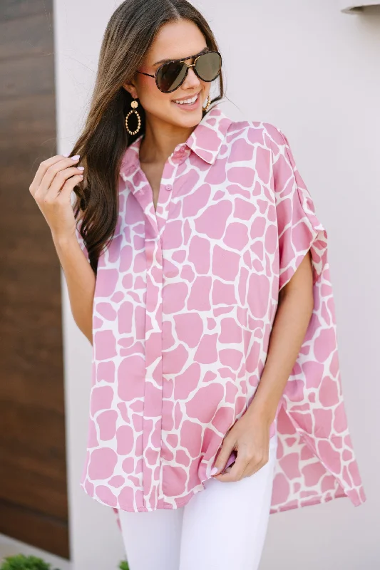 Feeling Your Best Mauve Pink Giraffe Print Blouse