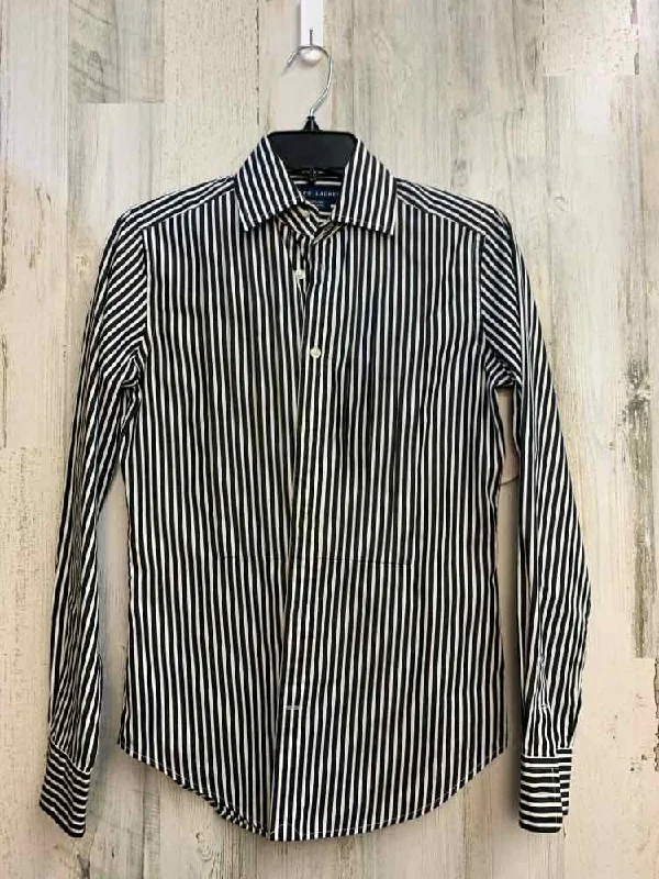 PRE-OWNED Ralph Lauren Tops Size 4 BLK/WHT Stripe LONG SLEEVES TOP/BUTTON UP