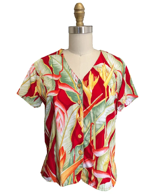 Ladies Heliconia Red V-Neck Blouse