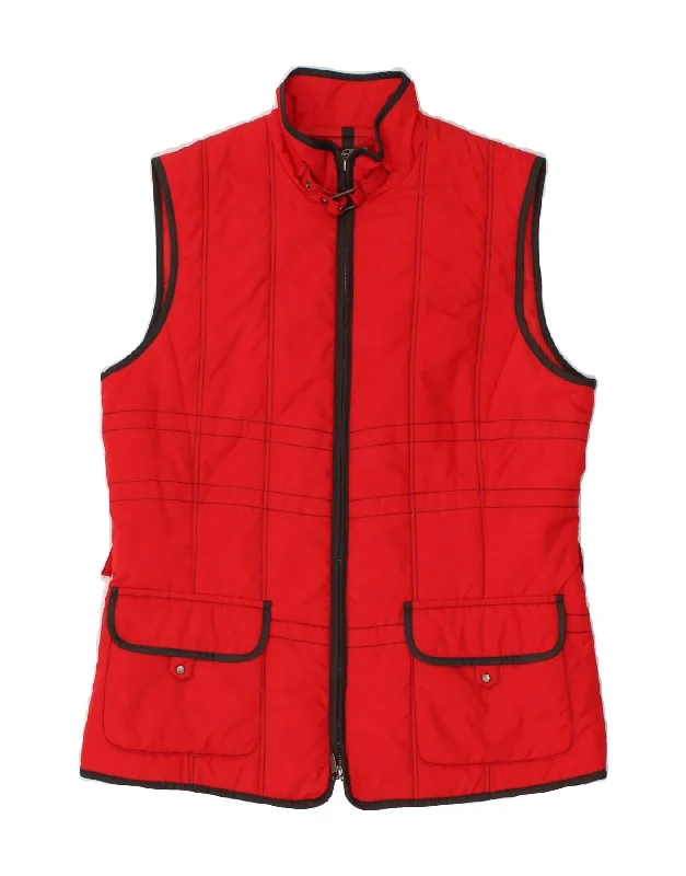 VINTAGE Womens Padded Gilet EU 38 Medium Red Polyester