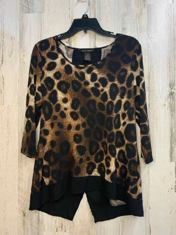 SUSAN LAWRENCE Tops Size S BRN/BLK LEOPARD 3/4 LENGTH TOP