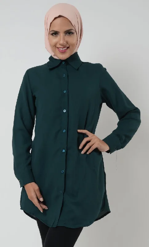 Basic Moss Crepe Button Down Uniform Tunic