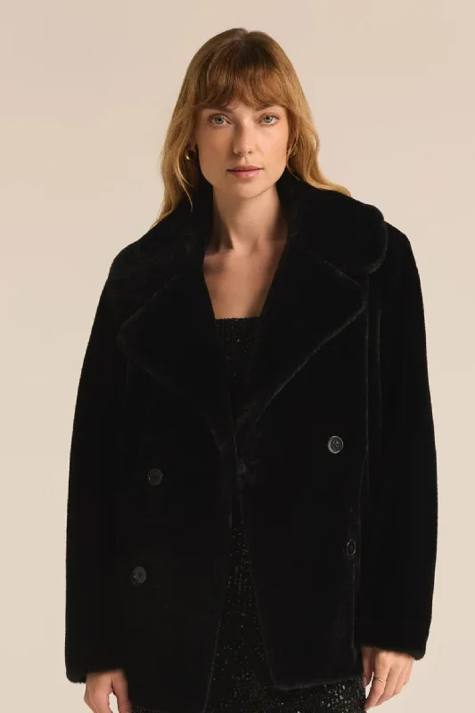 Z Supply: Gem Double Breasted Fur Coat in Black