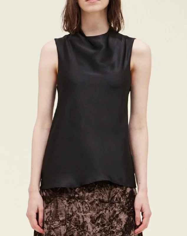 Black Shirred Satin Top