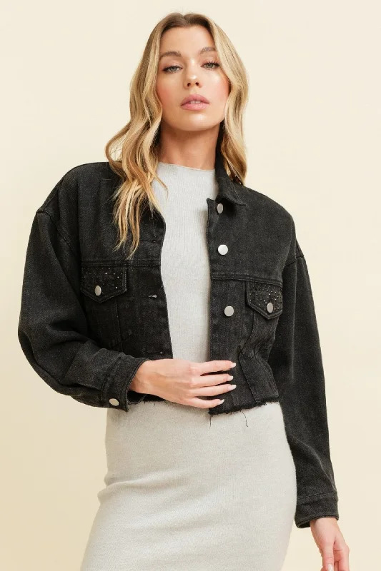 Long sleeve denim jacket in black