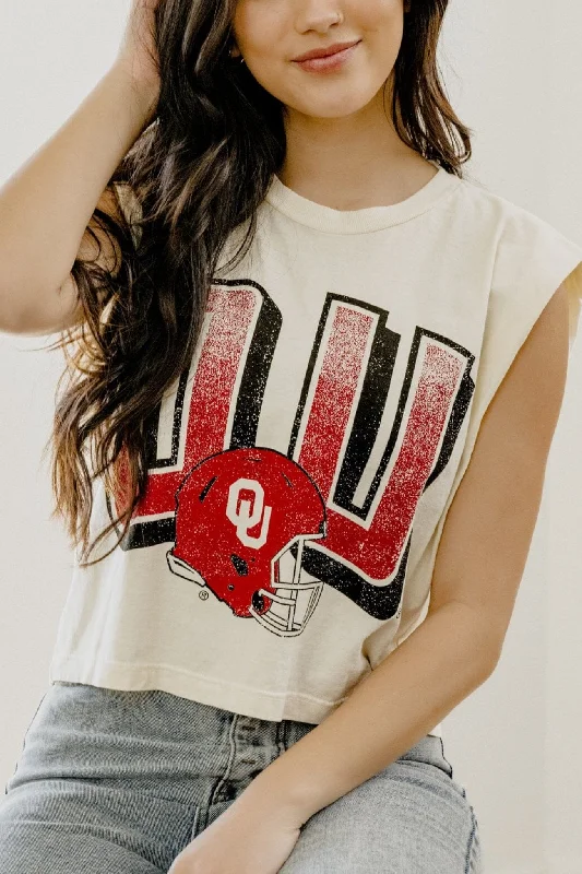 Livy Lu: OU Oklahoma Sooners Helmet Fade Tank in Off White