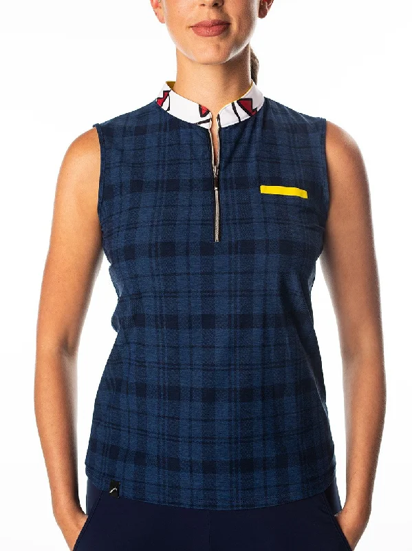 Polly Navy Plaid Sleeveless Polo - FINAL SALE