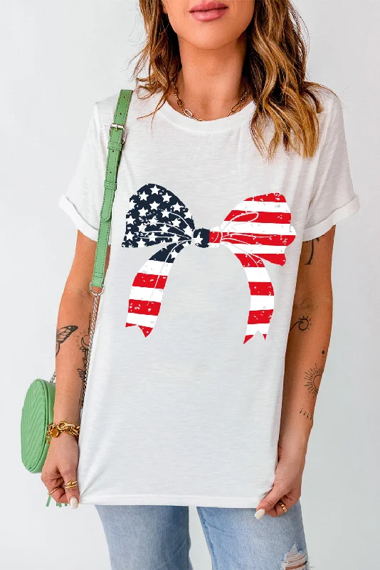 Bow Round Neck Short Sleeve T-Shirt