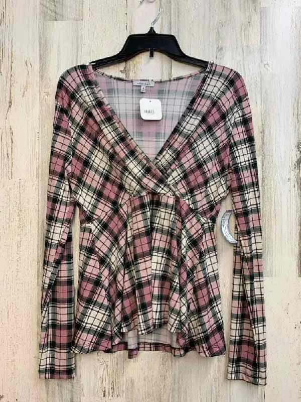 NWT WHITE BIRCH Tops Size M PINK/WHT/BLK Plaid LONG SLEEVES TOP