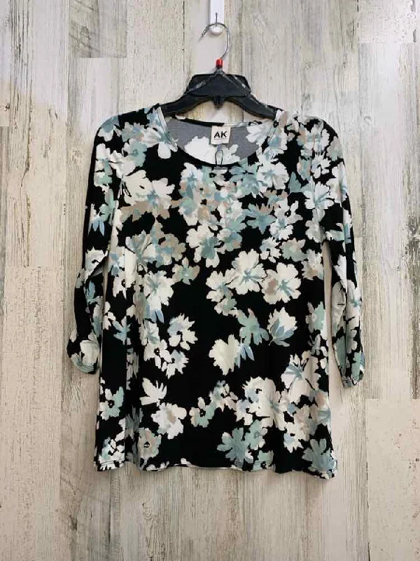 NWT ANNE KLEIN Tops Size PXS BLK/WHT/AQUA Floral 3/4 LENGTH TOP