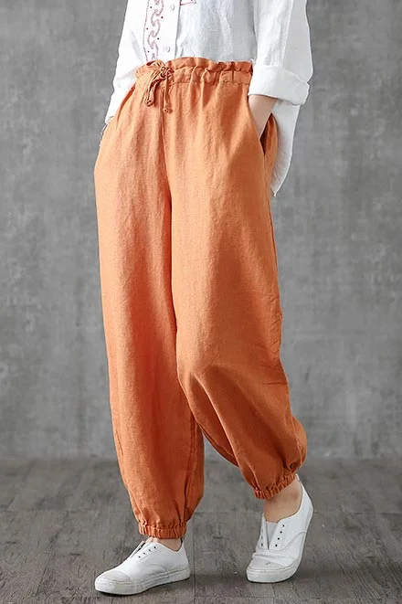 Summer cusual wide length linen pants for women 3740