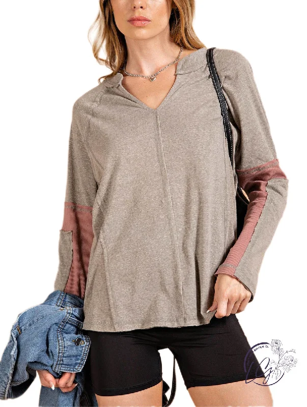 Graceful V-Neck Long Sleeve